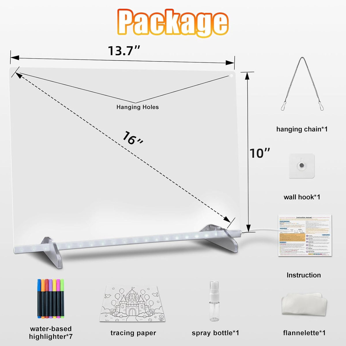 Signsxcel Led Note Board with Colors,16''Drawing Tablet,6 Modes & 8 Colors Light Up Drawing Board,Kids Toy with 13 Light Effects,Birthday Holiday Day Gifts for Girls & Boys Age 3+(White)
