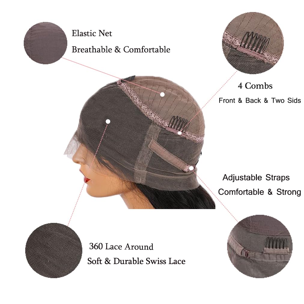 Body Wave 360 Lace Front Wigs Human Hair Pre Plucked Lace Frontal Wigs with Baby Hair for Black Women Natural Black (360 Lace Wigs Human Hair, 22 Inch)