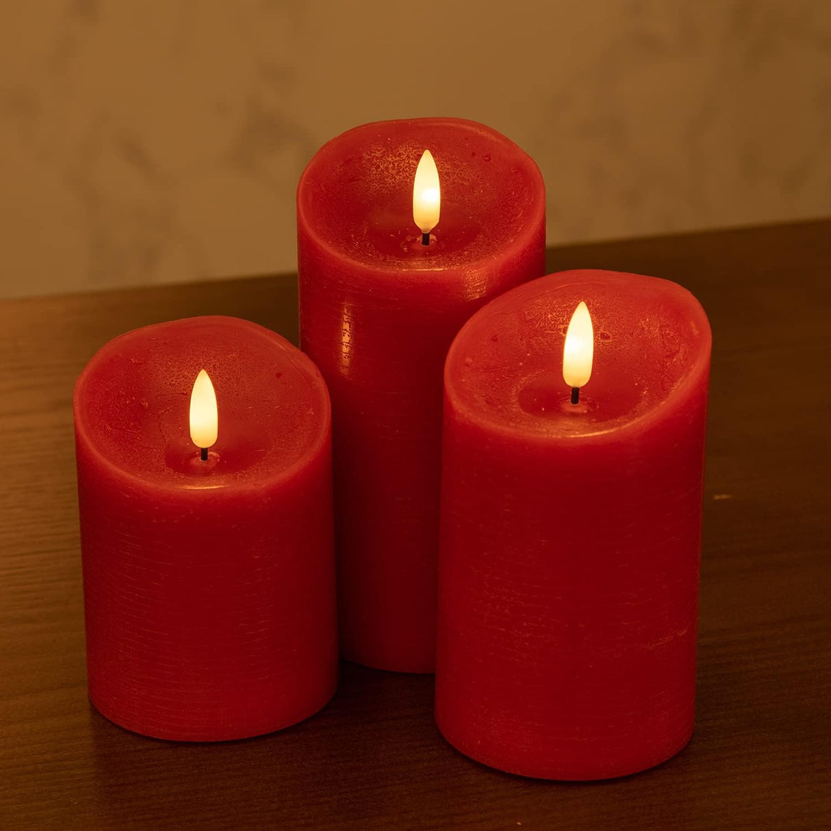 ANGELLOONG Red Flameless Candles with Remote, Real Wax Flickering Battery Operated Candles with Timer, Electric LED Fake Candles for Valentines Holiday Christmas Party Home Decor, Set of 3