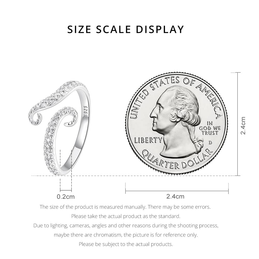 BISAER Adjustable Octopus Ring Stackable Silver Rings For Women Non Tarnish
