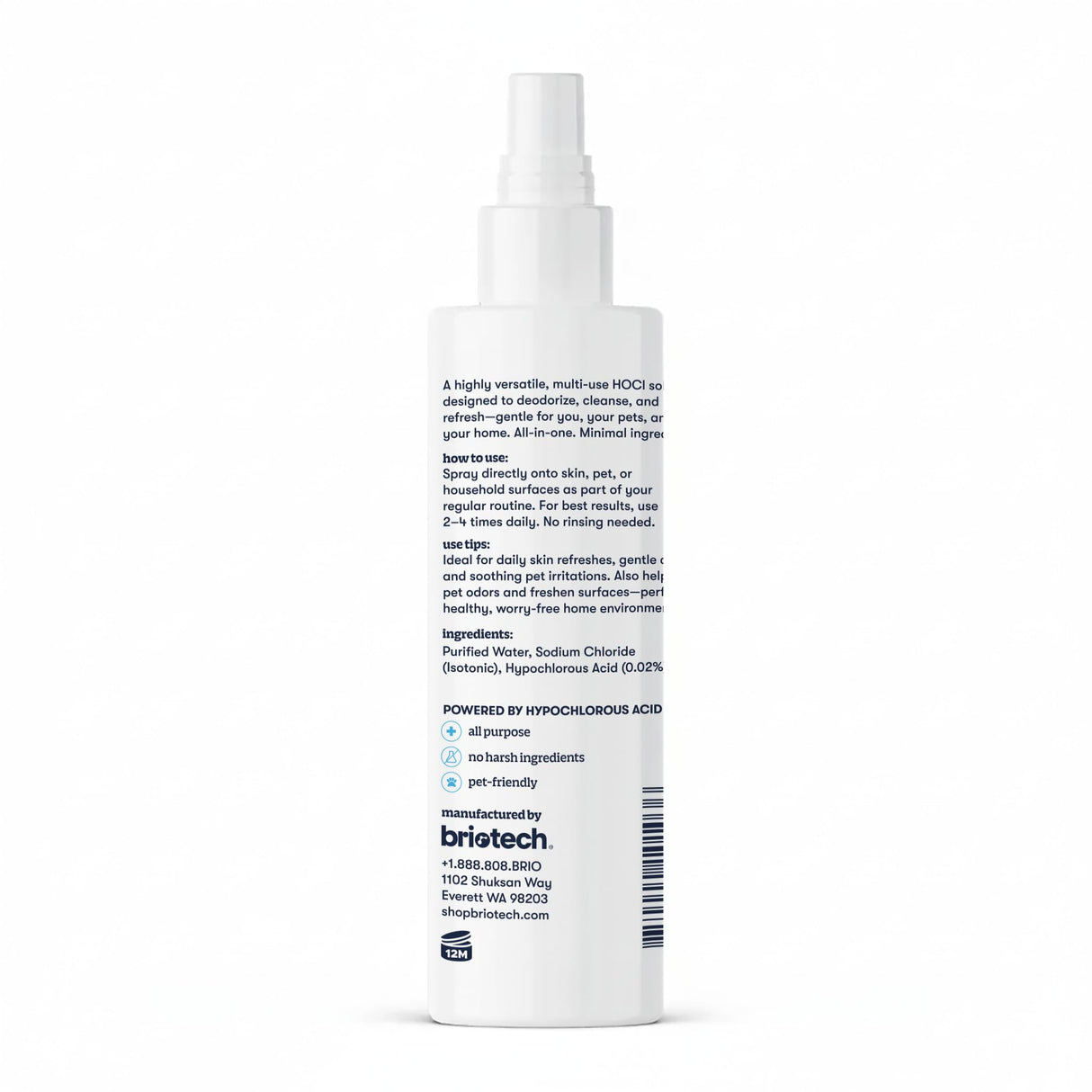 BRIOTECH Pure Hypochlorous Acid Spray and Cleanser, Original Premium HOCl Topical Solution, Multi-Purpose Cleaner, Family Approved & Pet Friendly, 8.5 fl oz