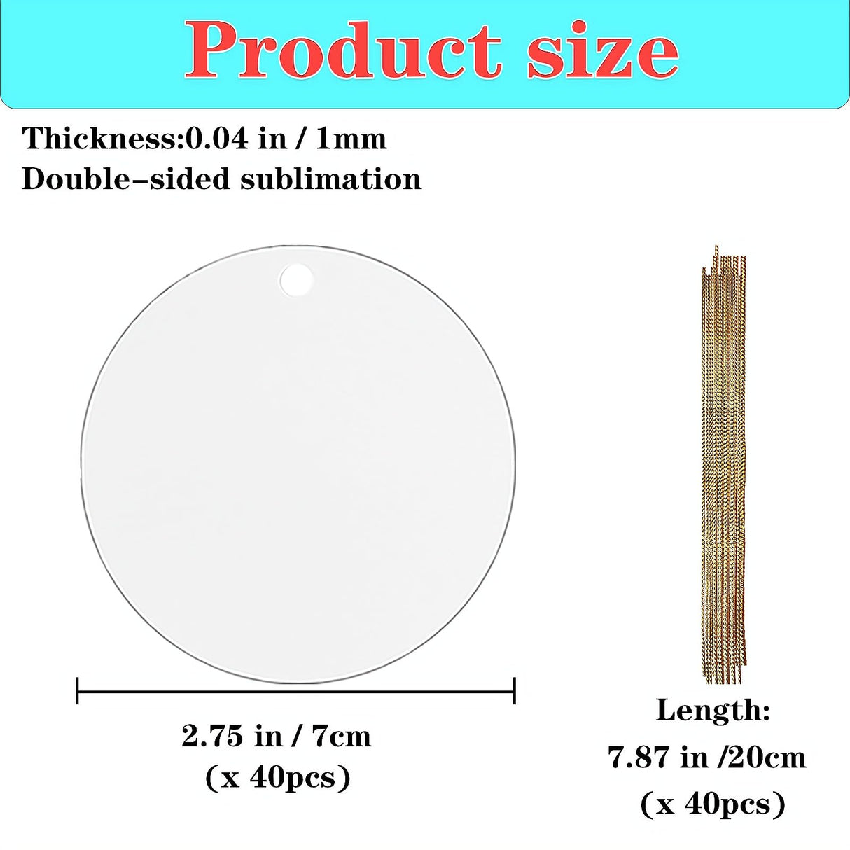 40pcs Metal Sublimation Ornament Blanks for Christmas Tree Decor, Heat Press Printing, DIY Handmade Crafts - Double Sided Round Blanks Bulk (40)