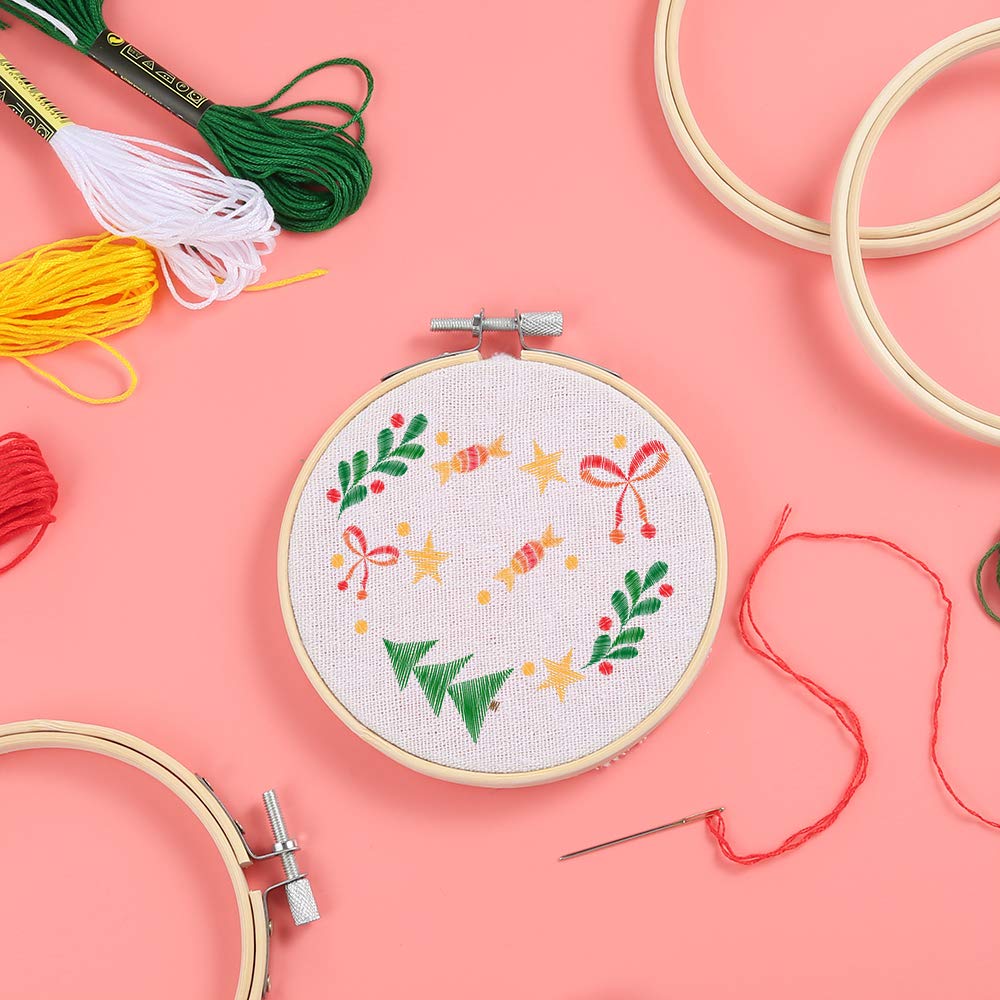 Caydo 24 Pieces 4 Inch Embroidery Hoops Bulk Wholesale Cross Stitch Hoop Ring for Embroidery, Art Craft Handy Sewing and Christmas Decoration