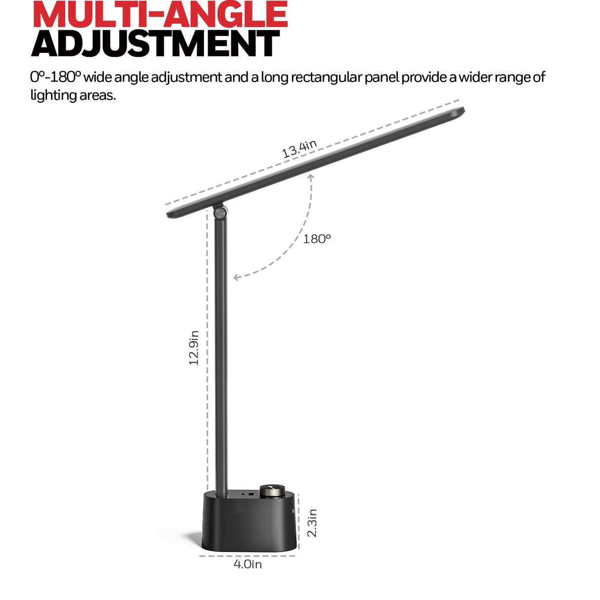 Honeywell Sunturaluxโข LED Desk Lamp with USB Charging Ports HWT-H01 - Stepless Dimmable Eye Caring Desk Light for Home Office Bedroom Bedside College Dorm, Foldable Table Lamp Reading Lamp Black