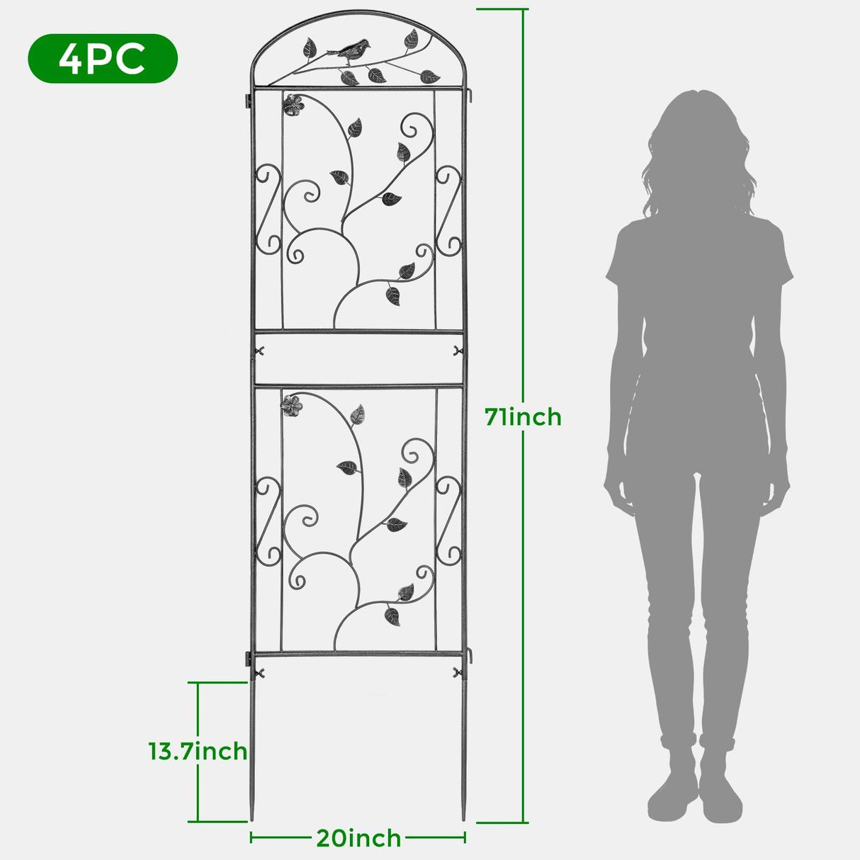 4 Pack Garden Trellis for Climbing Plants, 71 x 20 inch Rustproof Heavy Duty Metal Trellis for Climbing Rose Vine Clematis, Perfect for Premium Patio Decor & Luxury Outdoor Garden Design, Silver Gray