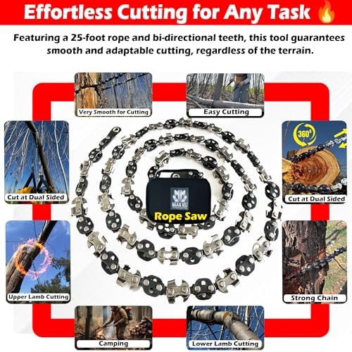 55 Inch High Limb Rope Saw with 70 Sharp Teeth, Effortless 360° Arborist Tree Limb Cutter – Dual Sided Chain Cutting Tool for High Branches, Pocket Wire Chain for Outdoor Adventures with Storage Box