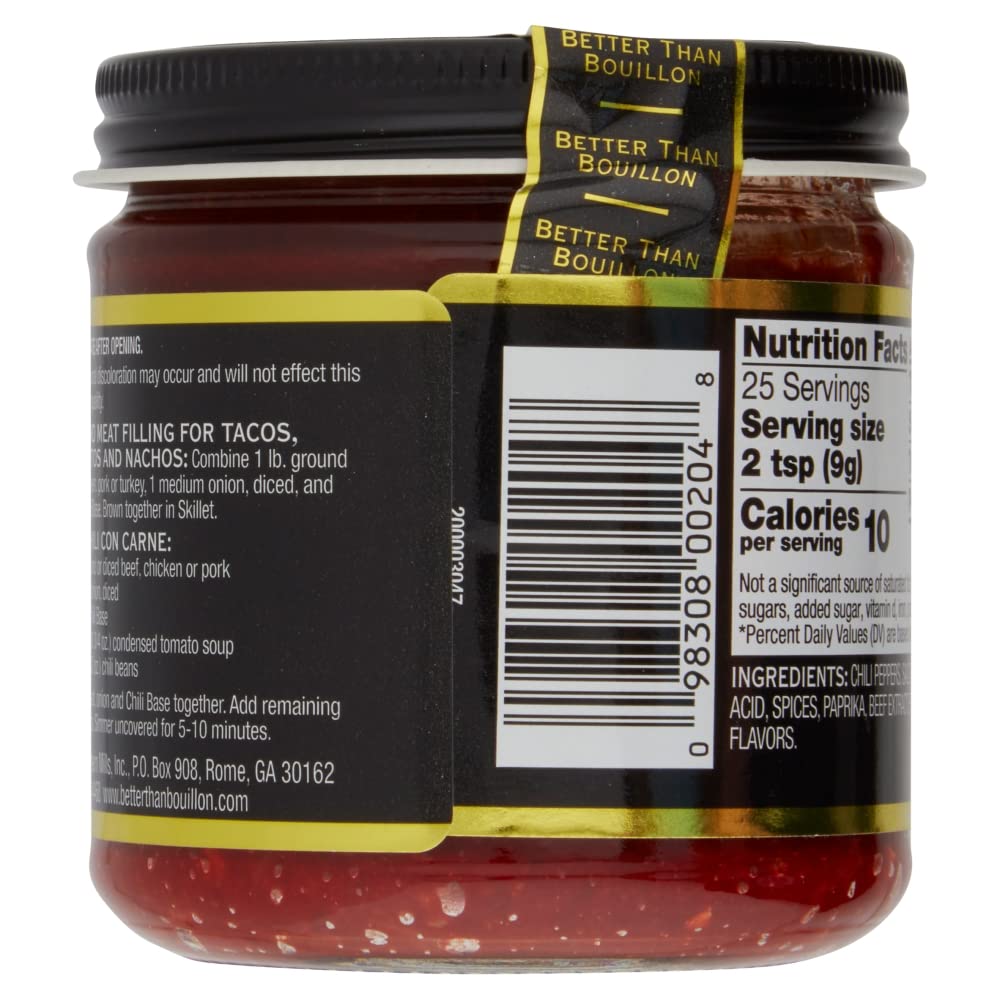 Better Than Bouillon Chili Base, Made from Select Roasted Chili Peppers & Spices, Blendable Base for Added Flavor, 8-Ounce Jar (Pack of 1)
