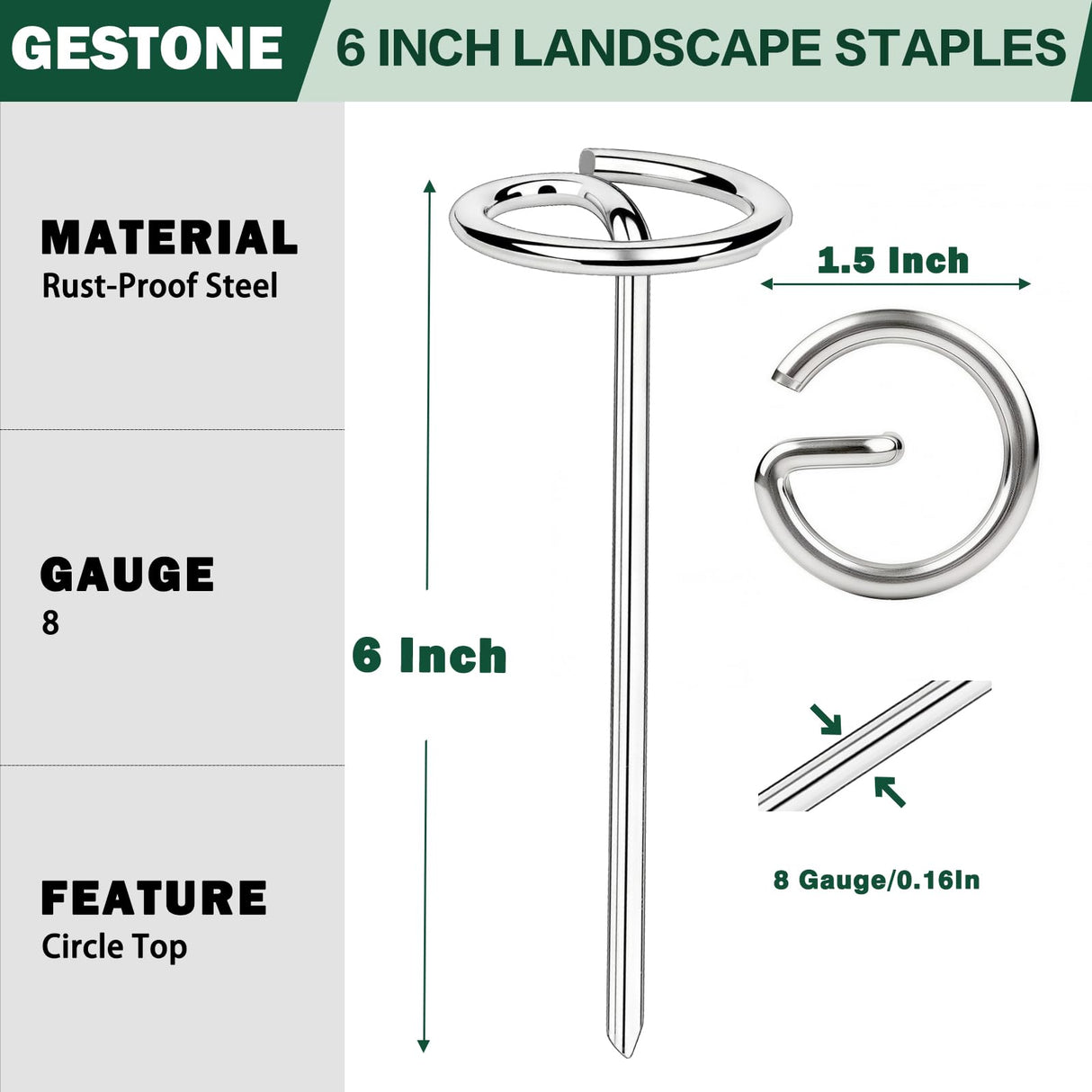Landscape Staples Pins 120 Pack, 8 Gauge 6 Inch Heavy Duty Galvanized Weed Barrier Pins, Circle Top Garden Stakes with Removal Tool, Landscape Fabric Stakes for Weed Barrier Fabri