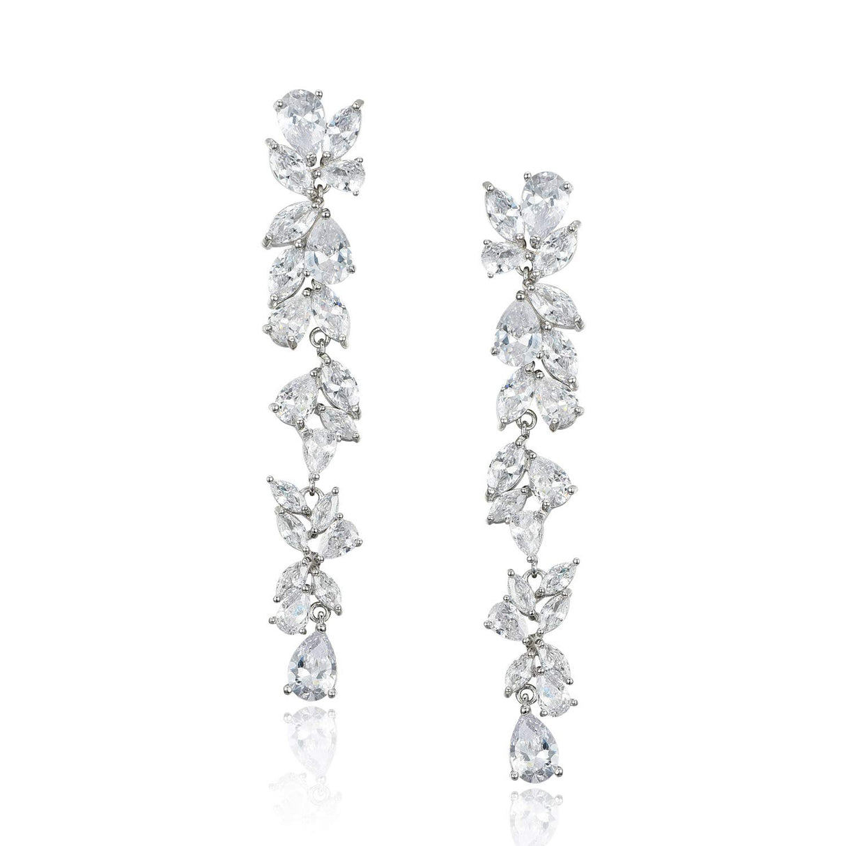 SWEETV Cubic Zirconia Bridal Earrings for Women Brides, Silver Crystal Chandelier Wedding Drop Earrings for Prom or Pageant