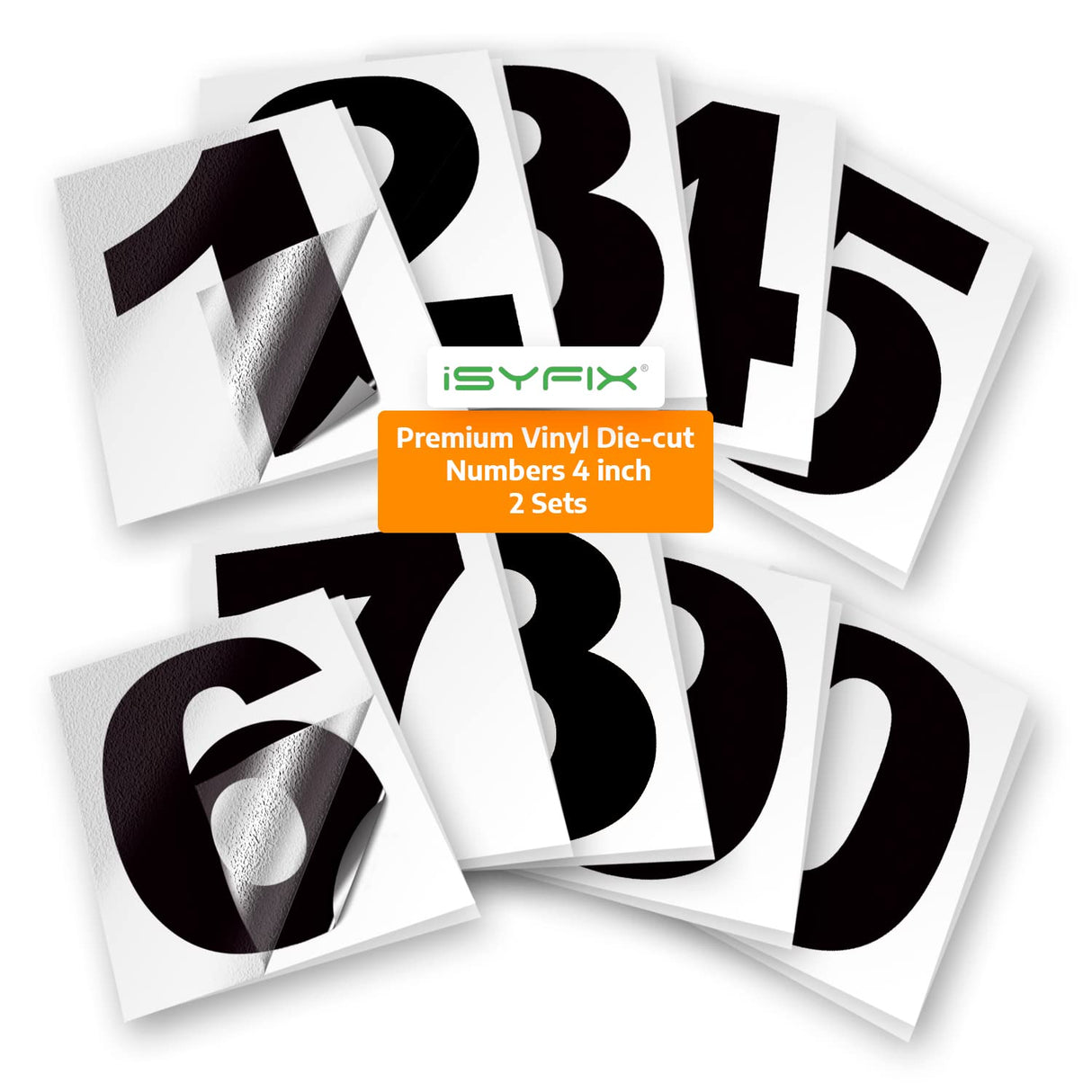 iSYFIX Black Vinyl Numbers Stickers,4 Inch Self Adhesive (2 Sets),Premium Decal Die Cut and Pre-Spaced for Mailbox, Signs, Window, Door, Cars, Trucks, Home, Address Number, Indoor or Outdoor