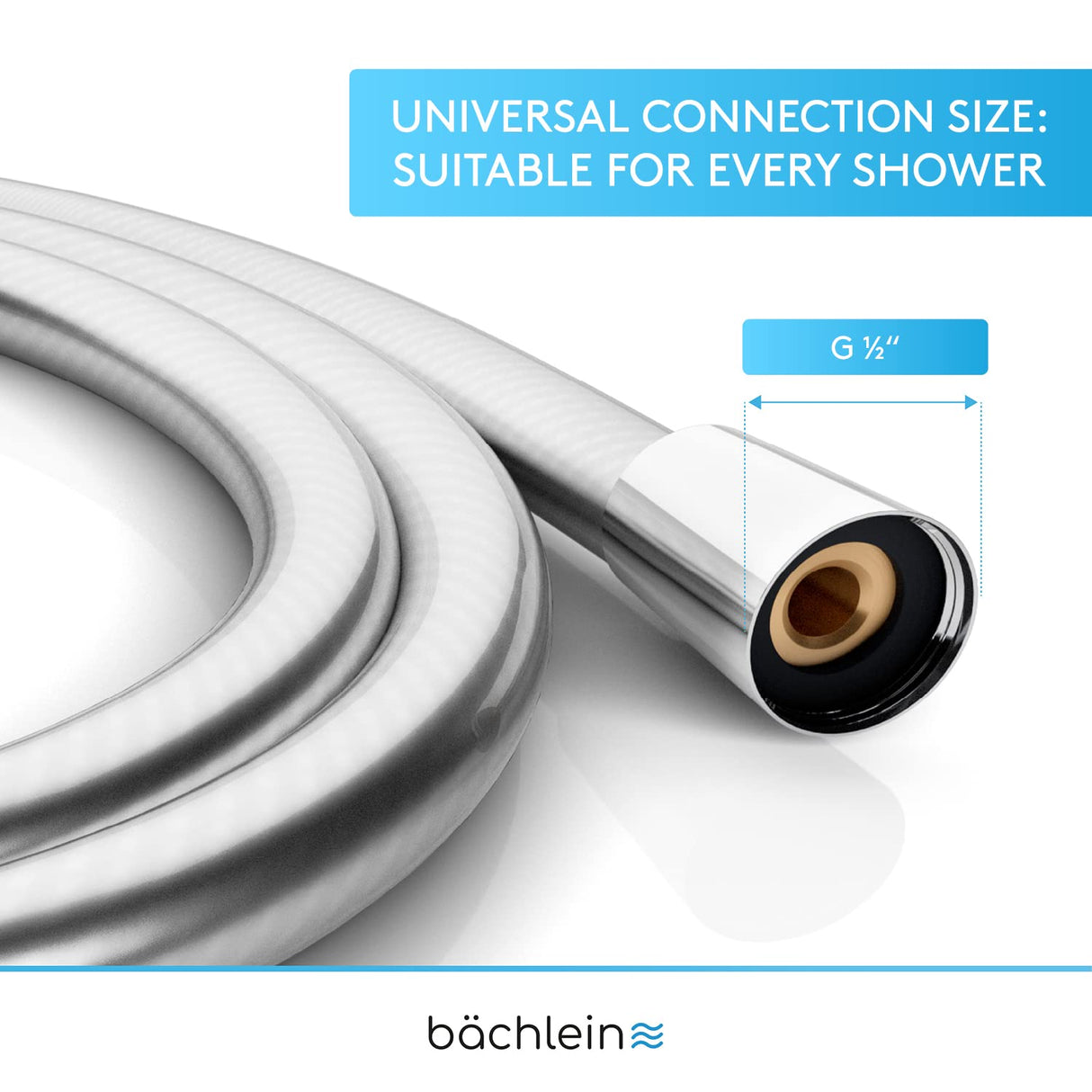 Bächlein Plastic Shower Hose with Double Anti-Twist Protection, Flexible and Kink-Resistant Shower Hose with Reinforced Polyester Threads in 1,6m Length - Made in Germany, Universal G½ Connection