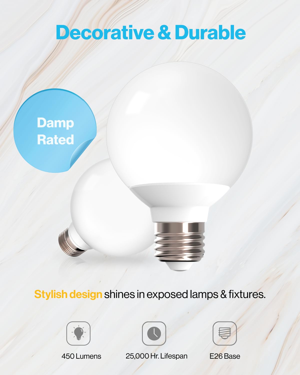 Sunco 12 Pack Vanity Globe Light Bulbs G25 LED for Indoor Bathroom Mirror Living Area, CRI92 4000K Cool White, Dimmable 450 Lumens, 6W, E26 Base, Round Frosted Classic Ambient Decorative Bulb - UL