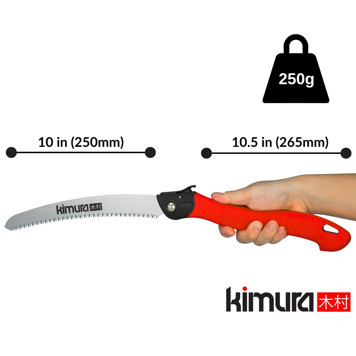 Kimura Folding Saw, Heavy Duty 10 Inch Curved Blade, Japanese SK5 Steel, Hand Saws for Branches, Wood & Camping, Pruning Saw with Impulse Hardened Double Layer Edge