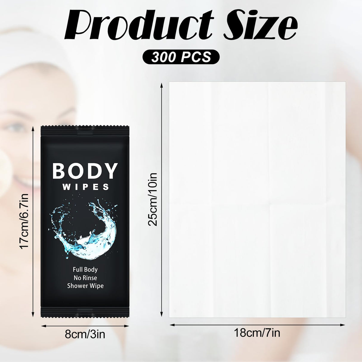 Treela 300 Pcs Bulk Large Body Wipes Individually Wrapped Big Bath Wipes for Adults Bathing No Rinse Shower Bulk Deodorant for Homeless Hygiene Personal Cleansing for Travel Gym(7.09" X 9.84",Black)