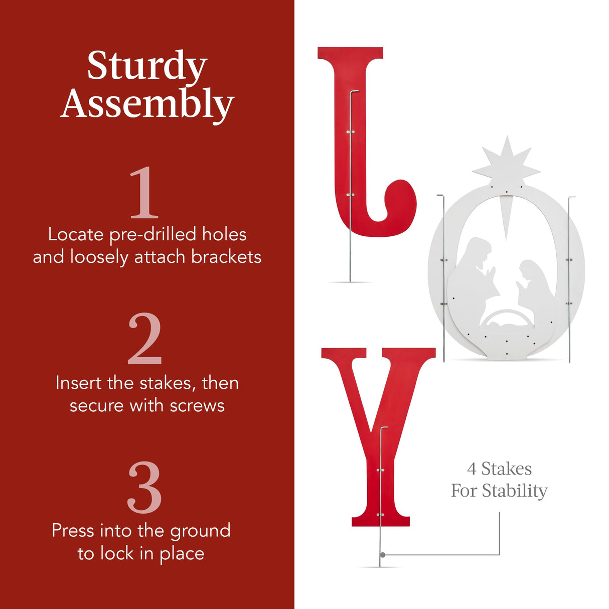 Best Choice Products 46in Outdoor JOY Christmas Nativity Decoration, 3 Piece Yard Decor Sign Holy Weather Resistant PVC Silhouette for Garden - Red/White