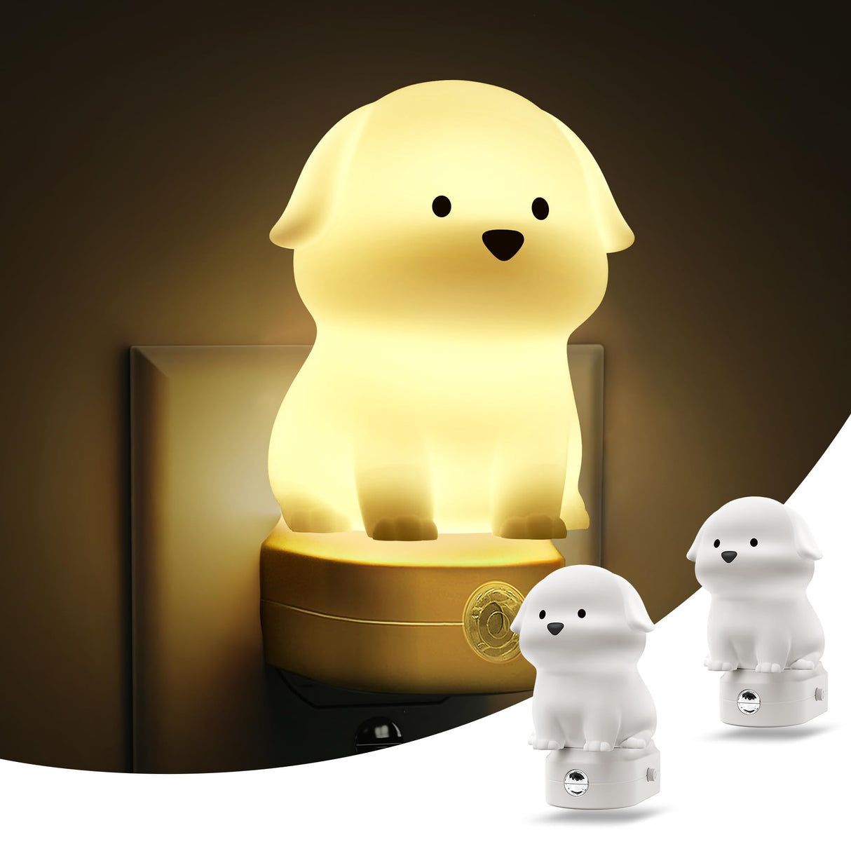 L LOHAS LED Plug in Night Light for Kids 2 Pack, 3D Cute Puppy Night Lights with Dusk to Dawn Sensor, RGB+Soft White 3000K Dog Night Light, Christmas Birthday Gift Nightlight for Kids, Room Decor