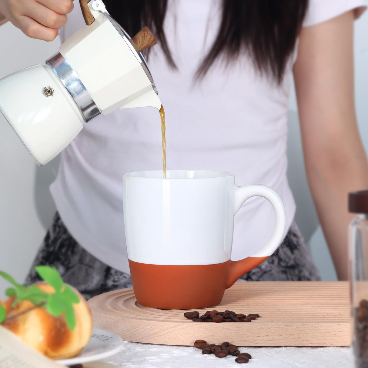 Smilatte 20 OZ Large Coffee Mug, Nice Ceramic Boss Tea Cup with Big Handle for Dad Men Women, Unique Style for Any Kitchen, White