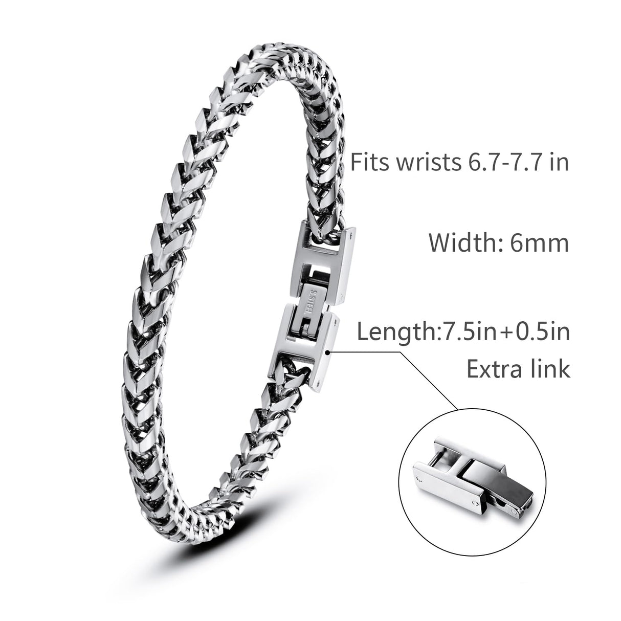 Qumfole Bracelets for Men-Stainless Steel Fold Over Clasp Franco Chain Mens Bracelet Jewelry Gifts for Husband
