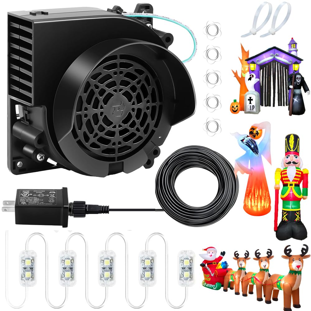 Inflatable Fan Replacement 12V 1.5A, Mini Air Blower Fan with 12V 2A Adapter and 5 LED Bulbs for Halloween Christmas Inflatable Outdoor Yard Decorations