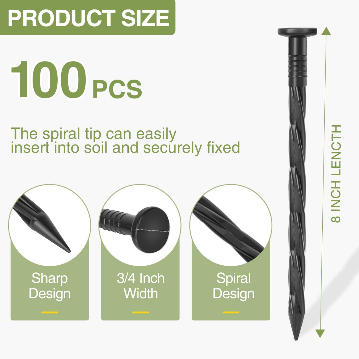 100Pack Plastic Landscape Edging Spikes, 8 Inch Spiral Landscape Anchoring Spikes,Landscape Spikes for Garden Lawn Yard, Paver Edging, Weed Barrier, Artificial Turf & More