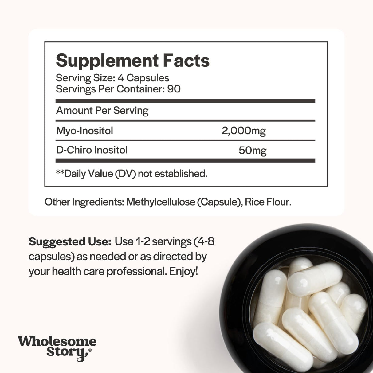 Wholesome Story Myo-Inositol & D-Chiro Inositol Supplement for Women | Fertility Supplements for Hormonal Balance & Ovarian Health Support | Myoinositol | Ideal 40:1 Ratio | 90 Servings
