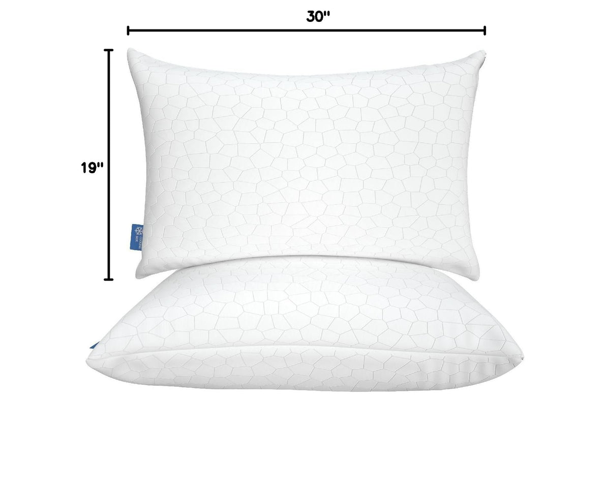 QUTOOL Cooling Pillow for Sleeping, CertiPUR-US Shredded Memory Foam Queen Pillows Set of 2, Cool Pillow for Hot Sleepers Adjustable Firm Pillow for Side, Back, Stomach Sleepers Soft Yet Support,White