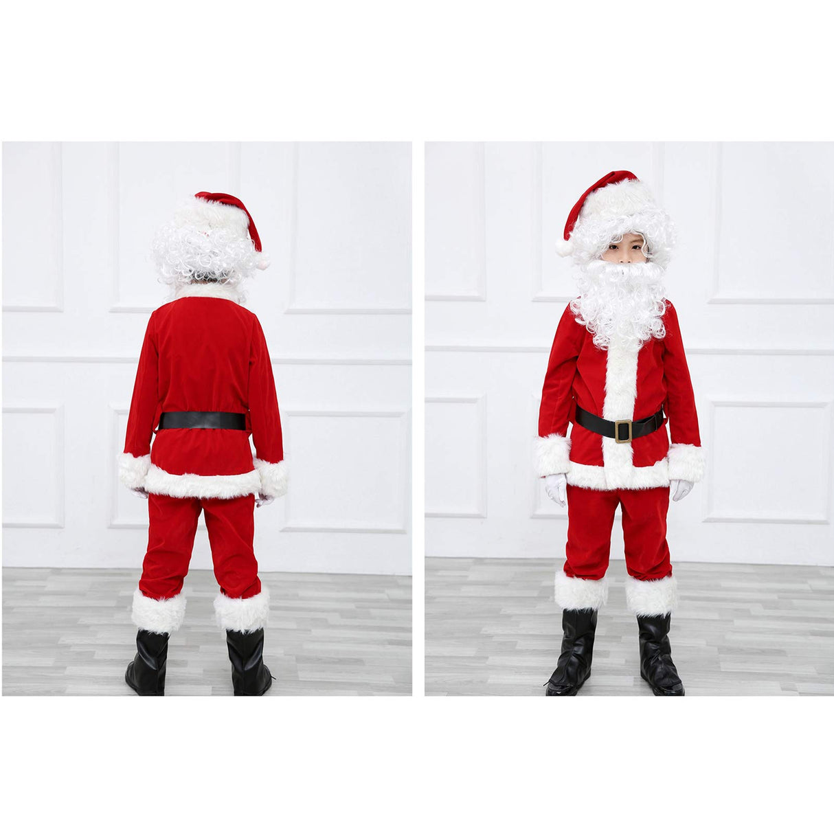ELFJOY Children's Santa Suit Kids Christmas Halloween Costume Cosplay Set of 11 Pcs (Small)