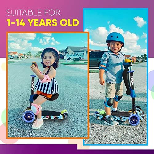 Hurtle 3-Wheeled Scooter for Kids - Wheel LED Lights, Adjustable Lean-to-Steer Handlebar, and Foldable Seat - Sit or Stand Ride with Brake for Boys and Girls Ages 1-14 Years Old