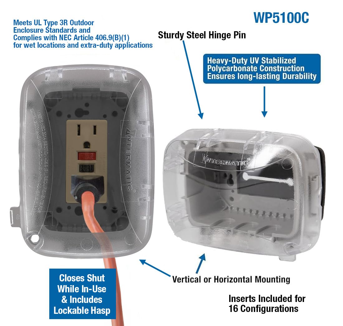 Intermatic WP5100C Weatherproof Electrical Box - Single Gang, Versatile Outdoor Outlet Cover - Secure Design for Outdoor GFCI Outlets, Durable Plug Cover - 2 Pack