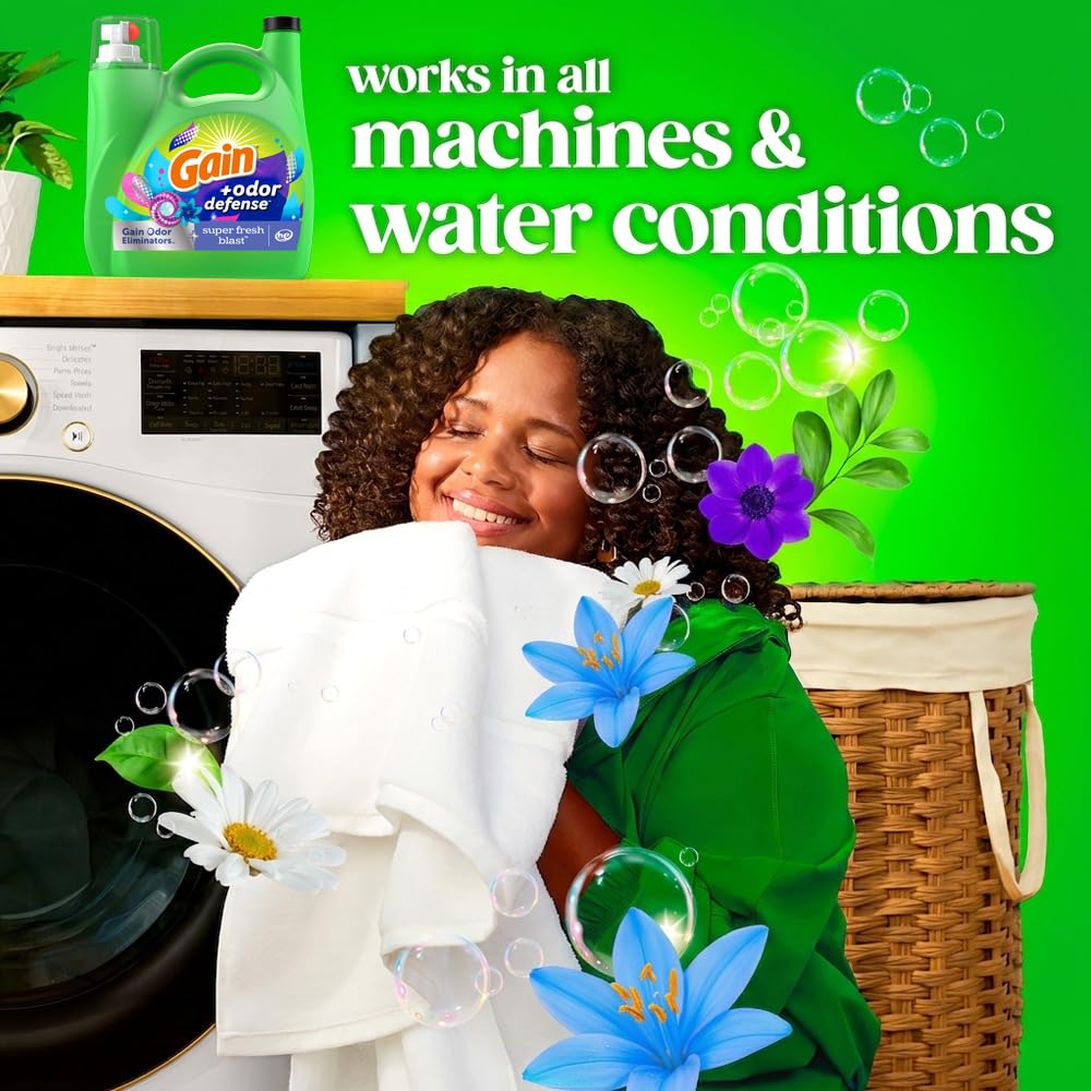 Gain Odor Defense Liquid Laundry Detergent, Super Fresh Blast Scent, 194 fl oz, 134 Loads, 2 in 1, Laundry Detergent Liquid Soap, HE Compatible