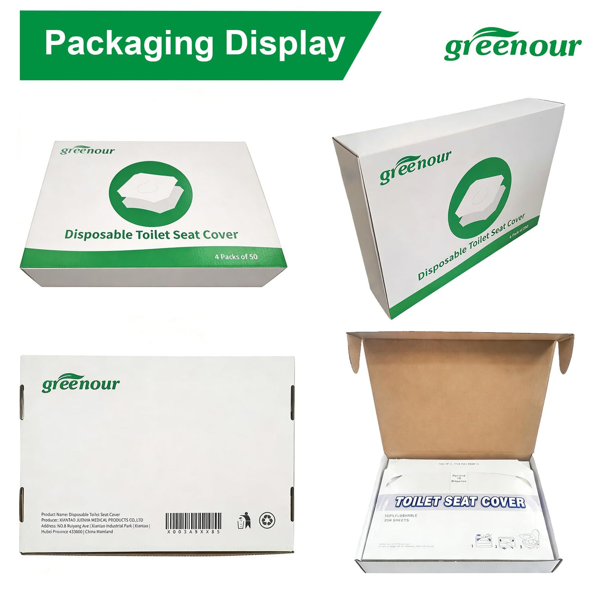 Greenour Disposable Toilet Seat Cover Flushable and Biodegradable Paper Toilet Seat Cover for Adults and Kids, Great for Hotel, Business and Commercial-4 Packs of 250