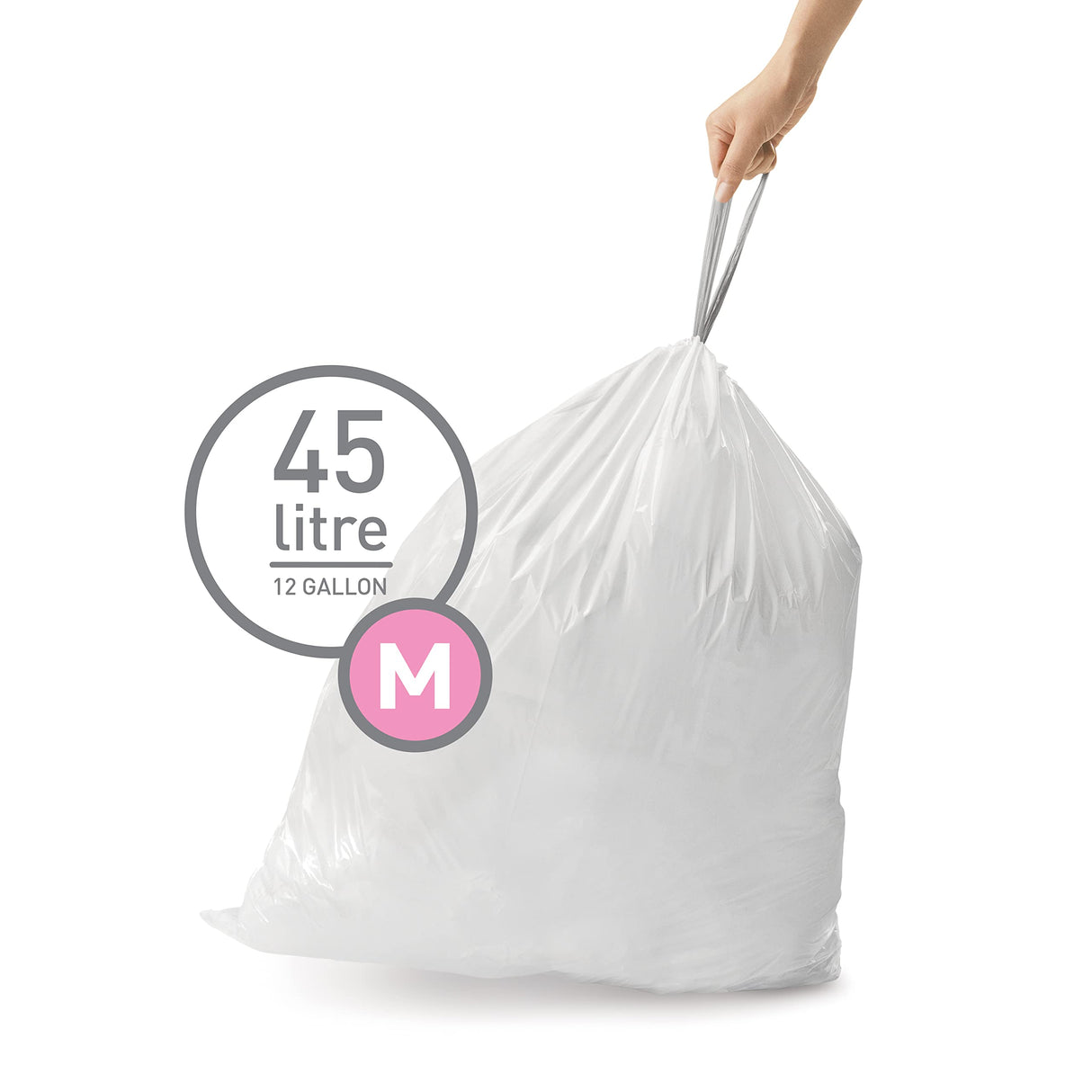 simplehuman Code M 100 Count, Dispenser Pack Custom Fit Liners, Drawstring Trash Bags, 45 Liter / 11.9 Gallon, White