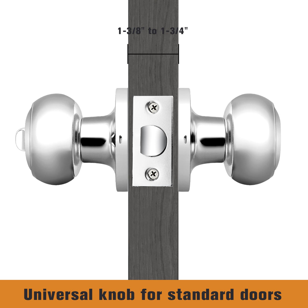 Probrico Polished Chrome Privacy Door Knob, Interior Door Lock for Bathroom Bedroom, Keyless Round Ball Knob Handle, Thumb-Turn Locking, 1 Pack