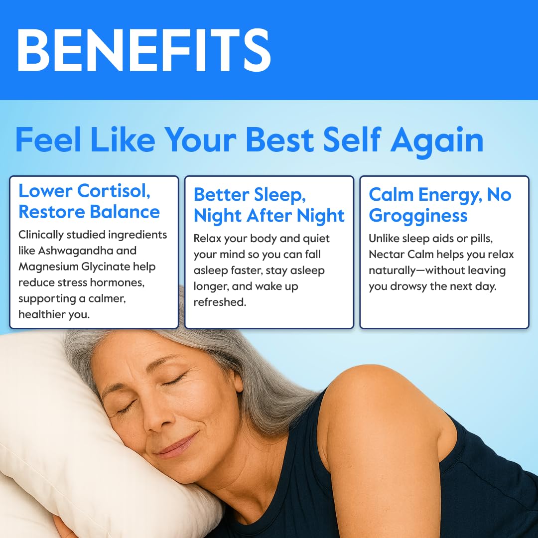Nectar Calm Magnesium and Ashwagandha Drink Mix - Sugar Free Cortisol Reducer* & Sleep Aid - with Vitamin D, L-Theanine, Electrolytes - Deep Sleep, Relax, Focus & Calm (Variety 30 Sticks)