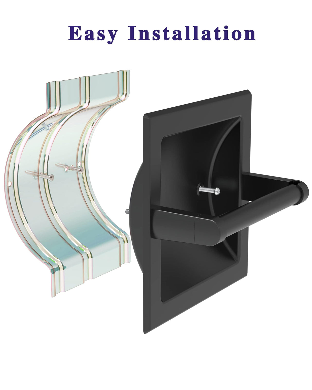 WZKALY Matte Black Recessed Toilet Paper Holder for Large Rolls, Pivoting Black Toilet Paper Holder Wall Mount Stainless Steel, in Wall Toilet Paper Holders Black, Bathroom Toilet Paper Wall Holder