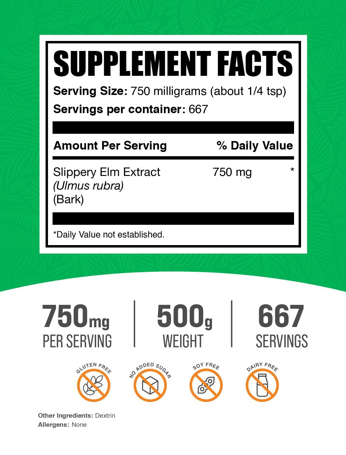 BulkSupplements.com Slippery Elm Bark Extract Powder - Ulmus Rubra, Slippery Elm Supplement, Slippery Elm Powder - Gluten Free, 750mg per Serving, 500g (1.1 lbs) (Pack of 1)
