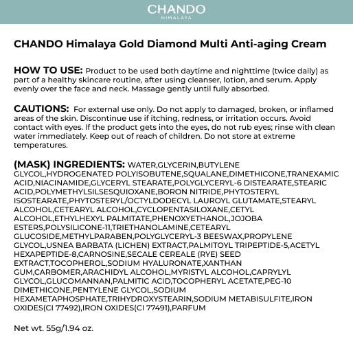 CHANDO HIMALAYA Gold Diamond Multi Anti-aging Cream (55g/1.94oz) - Super Multi-Corrective Night Cream, Reducing Wrinkle Cream, Firms Skin, Paraben-free