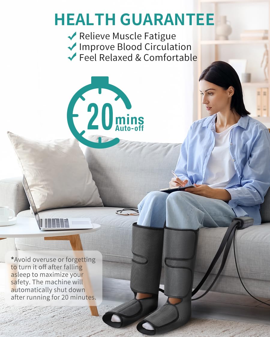 Nekteck Leg Massager with Air Compression for Circulation and Relaxation, Foot and Calf Massage Machine with Hand-held Controller, Adjustable Leg Wraps for Home and Office Use - FSA HSA Eligible