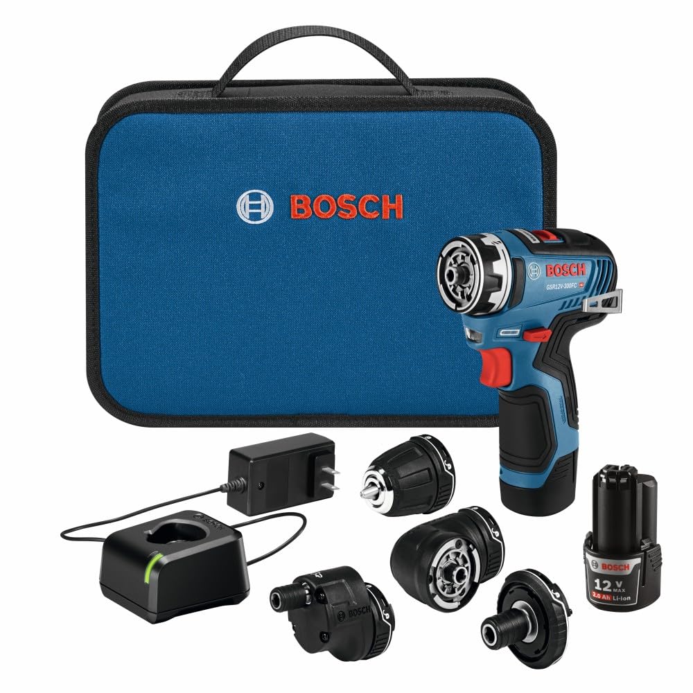 BOSCH GSR12V-300FCB22 12V Max Drill/Driver with 5-In-1 FlexiClick System with (2) 2.0 Ah Batteries