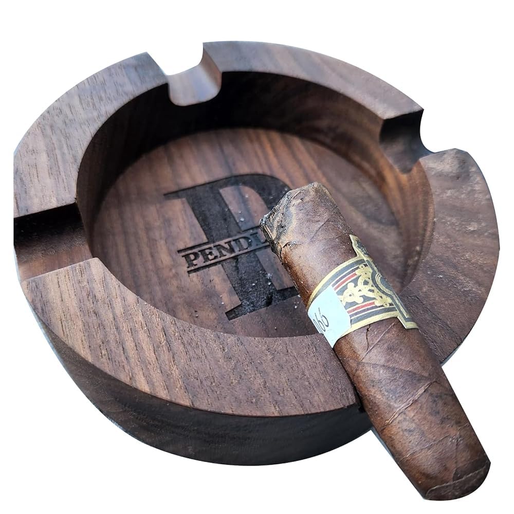Cigar Ash Trays for Men Dad Home Ashtrays Personalized Walnut Wooden Outdoor Cigar Ash Tray With Name Cigar Accessories for Husband Grandpa Groomsmen Fathers Day Birthday Anniversary Christmas Gifts