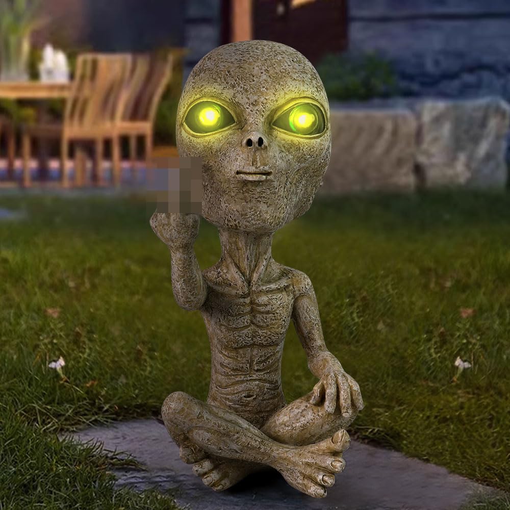 Lopoti Solar Light Alien Statues Sculpture,Funny UFO Extraterrestrial Figurine for Home Garden Yard Art Outdoor Decoration.