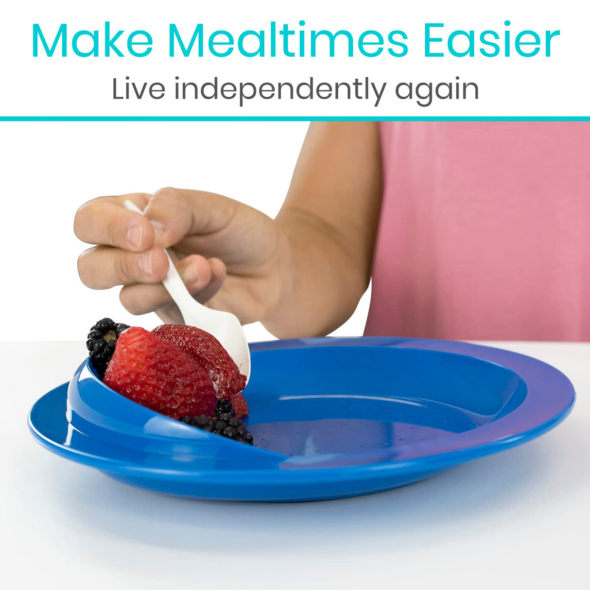 Vive Spill-Proof Scoop Plate, 9" (2 Pack) - Dish with Wall for Disabled, Handicapped, Elderly Adults with Special Needs from Parkinsons, Dementia, Stroke, Tremors with - Non Skid Padded Bottom