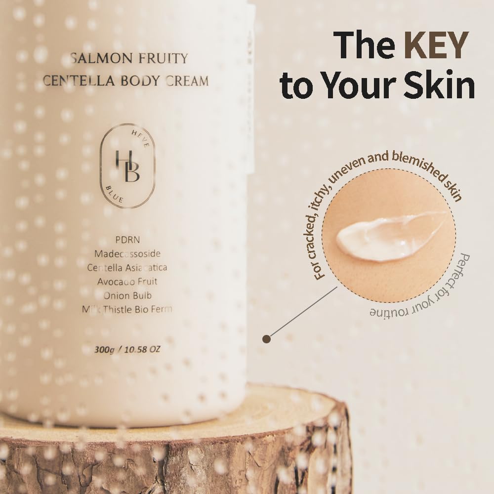HEVEBLUE Salmon Fruity Centella Body Cream - Sensitive Skin, Itchy Skin, Korean Skincare, Bodycare, Hypoallergenic, Allergen-free Fragrance, PDRN, Salmon PDRN, Moisturizing, K-Beauty