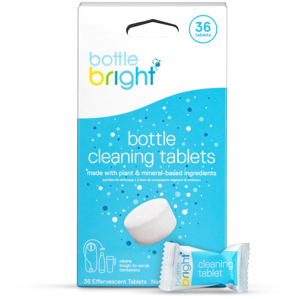 Bottle Bright 36 Tablets - EPA Safer Choice Certified, Clean Stainless Steel, Thermos, Tumbler, Insulated, Plastic and Reusable Water Bottles –Bottle Bright Cleaning Tablets are Easy and Safe to Use
