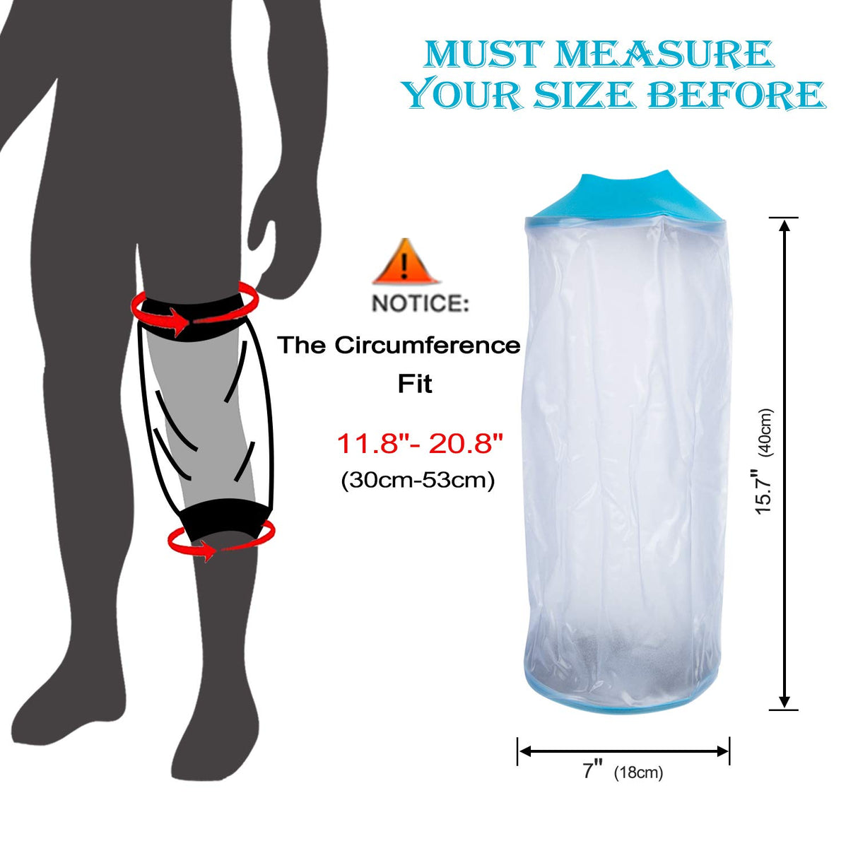 Asunby Knee Cast Cover for Shower Waterproof Bandage Cast covers Protector for Knee Replacement Surgery, Wound, Burns Watertight Protection Reusable