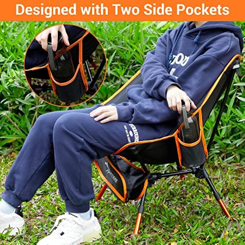 Sportneer Camping Chairs: 3 Heights Adjustable Folding Chairs for Outside with 2 Side Pockets - Compact & Portable Lawn Chairs for Backpacking, Camping, Hiking, Picnic and Travel (2, Orange)