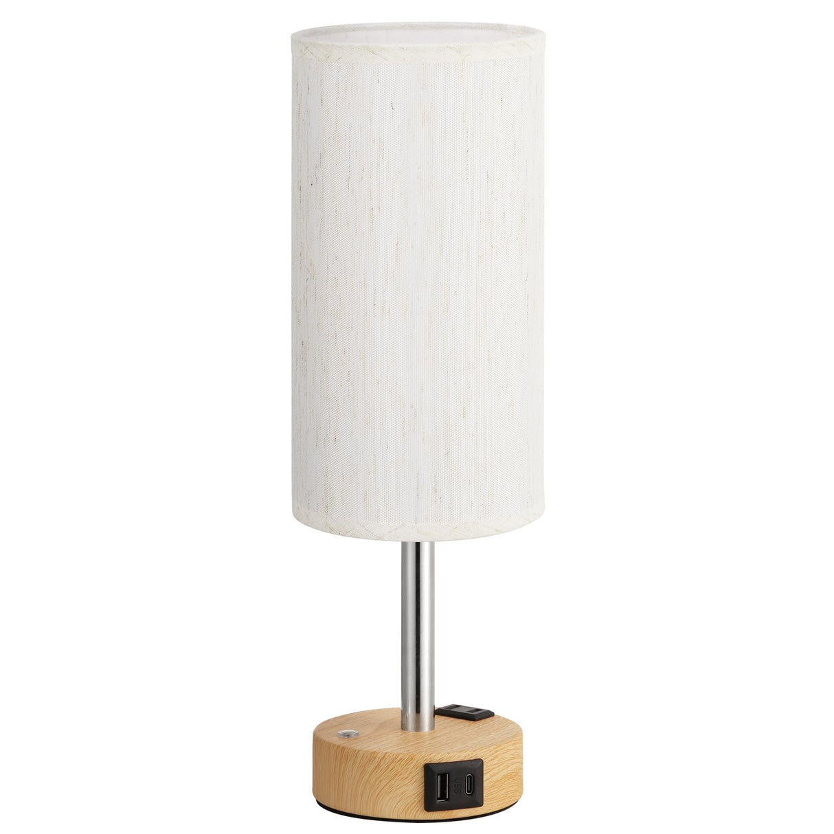 Touch Bedside Table Lamp with Memory - Stepless Dimmable Lamp for Bedroom, Small Nightstand Lamp with Dual USB Charging Ports and AC Outlet, Wood Night Light, Desk Lamp for Nursery, Living Room, Dorm