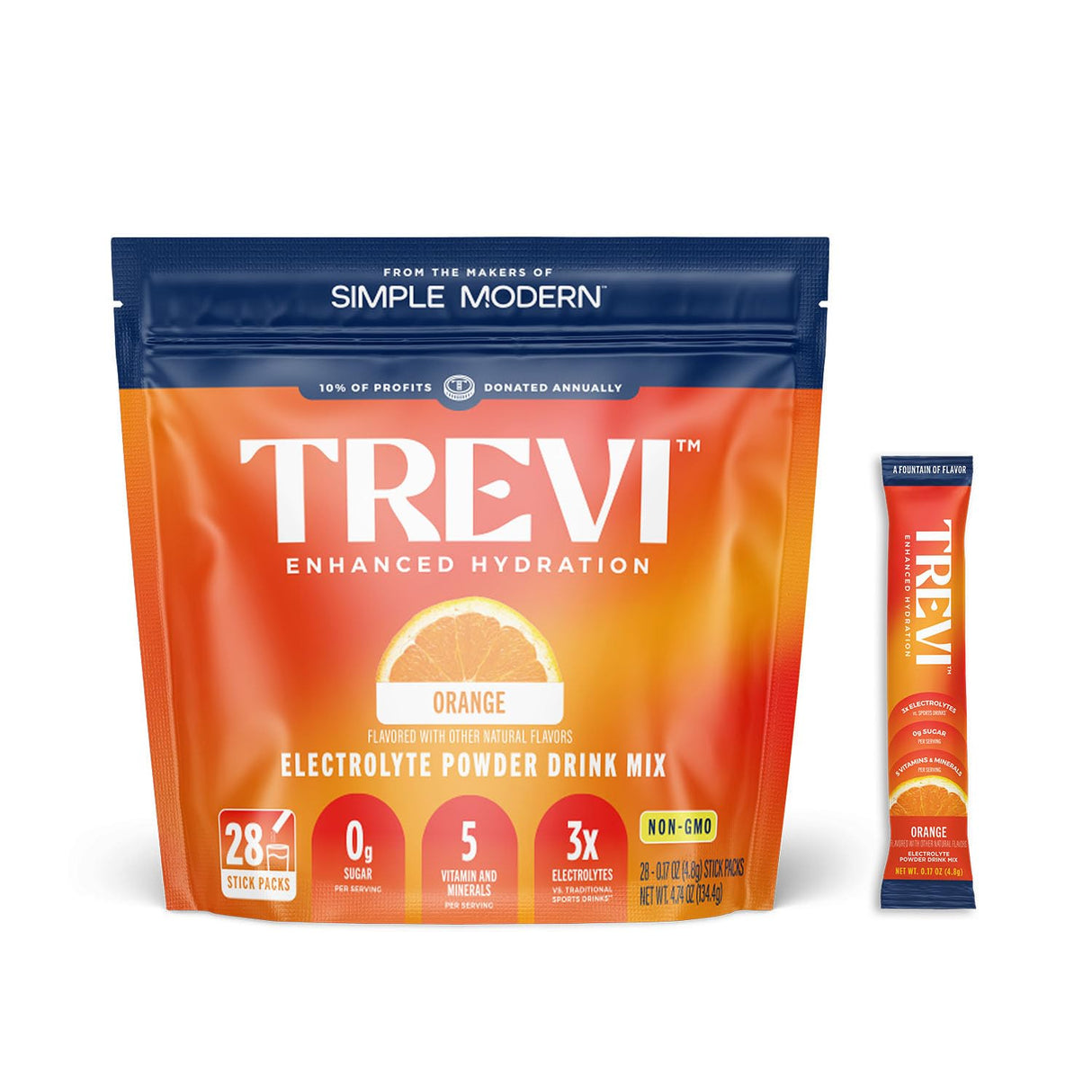 TREVI™ Sugar Free Electrolytes - Drink Mix Hydration Powder Packets - 28 Count - Orange