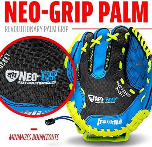 Franklin Sports Youth Teeball Glove - 9.0 Inch Neo-Grip Synthetic Leather Fielding Glove - Left & Right Handed Ready To Play with Ball