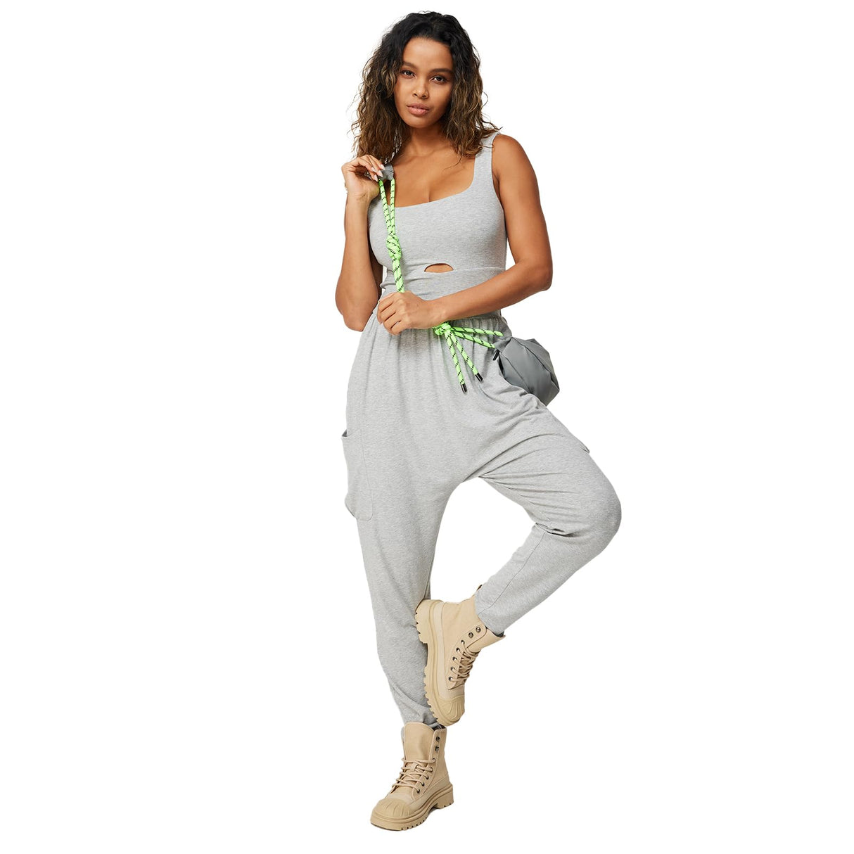 Casei Jumpsuits for Women Casual Summer Rompers Sleeveless Loose Strap Baggy Overalls Yoga Harem Jumpers with Pockets(Gray,XL)